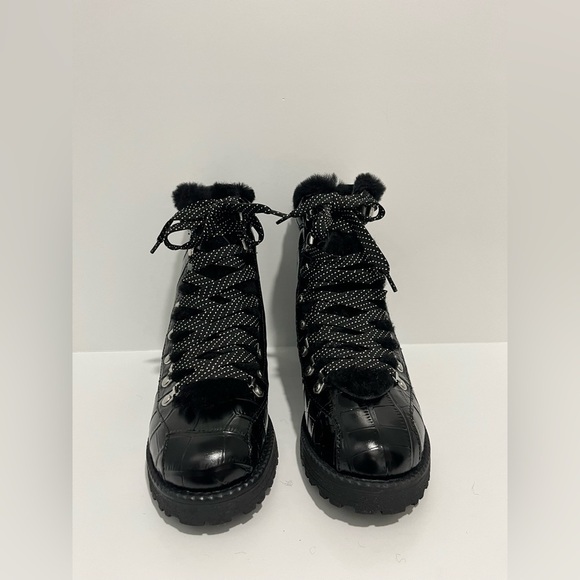 J Crew New Nordic boots in Black shiny croc-embossed leather size 10 NEW CE828 - Picture 5 of 12